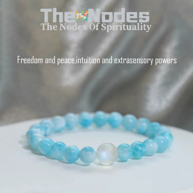 Natural Blue Vein Stone And Moonlight Stone Bracelet Women's Bracelet Light Color Natural Healing Blue Vein Stone And Moonlight Stone Stretchable Bracelet Transfer Good Luck