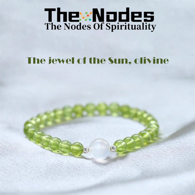 Natural Olivine And Moonlight Stone Bracelet Women's Bracelet Light Color Natural Healing Olivine And Moonlight Stone Stretchable Bracelet Transfer Good Luck