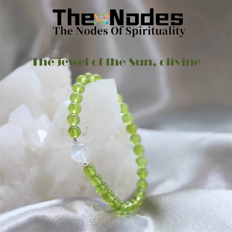 Natural Olivine And Moonlight Stone Bracelet Women's Bracelet Light Color Natural Healing Olivine And Moonlight Stone Stretchable Bracelet Transfer Good Luck
