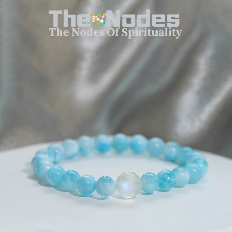 Natural Blue Vein Stone And Moonlight Stone Bracelet Women's Bracelet Light Color Natural Healing Blue Vein Stone And Moonlight Stone Stretchable Bracelet Transfer Good Luck
