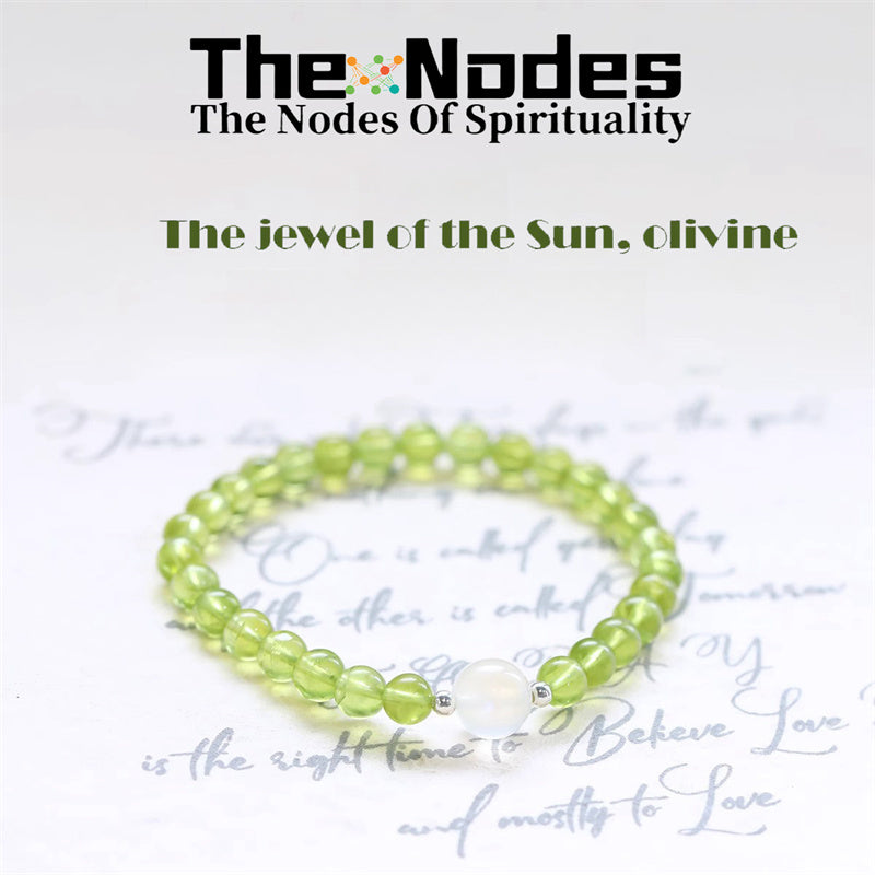 Natural Olivine And Moonlight Stone Bracelet Women's Bracelet Light Color Natural Healing Olivine And Moonlight Stone Stretchable Bracelet Transfer Good Luck