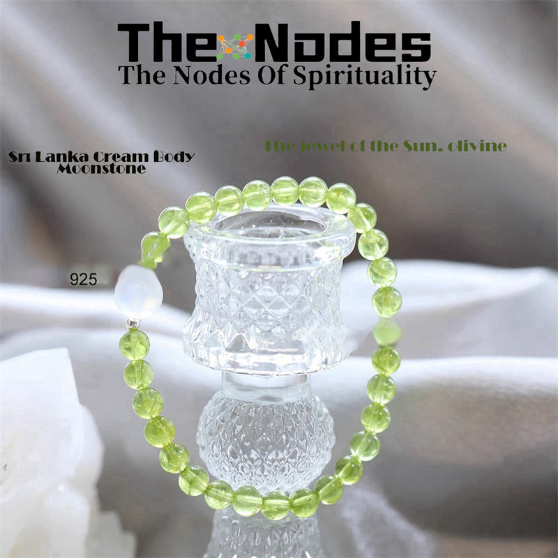 Natural Olivine And Moonlight Stone Bracelet Women's Bracelet Light Color Natural Healing Olivine And Moonlight Stone Stretchable Bracelet Transfer Good Luck