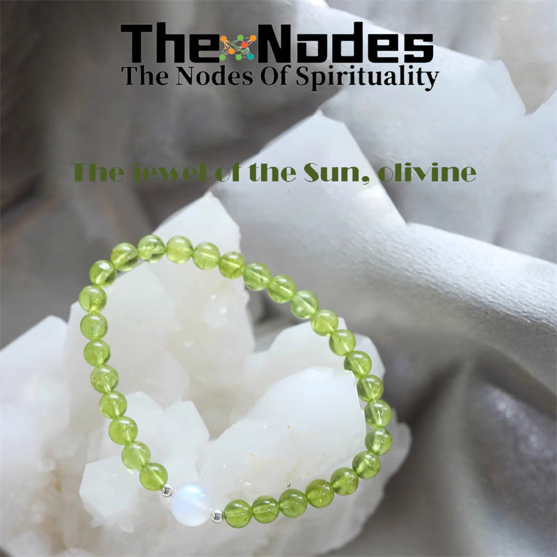 Natural Olivine And Moonlight Stone Bracelet Women's Bracelet Light Color Natural Healing Olivine And Moonlight Stone Stretchable Bracelet Transfer Good Luck